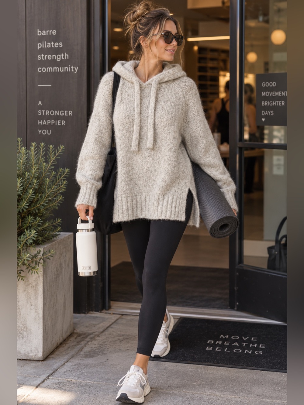 Sweaty Betty brushed boucle mohair alpaca sweater hoodie NWOT marled gray L
